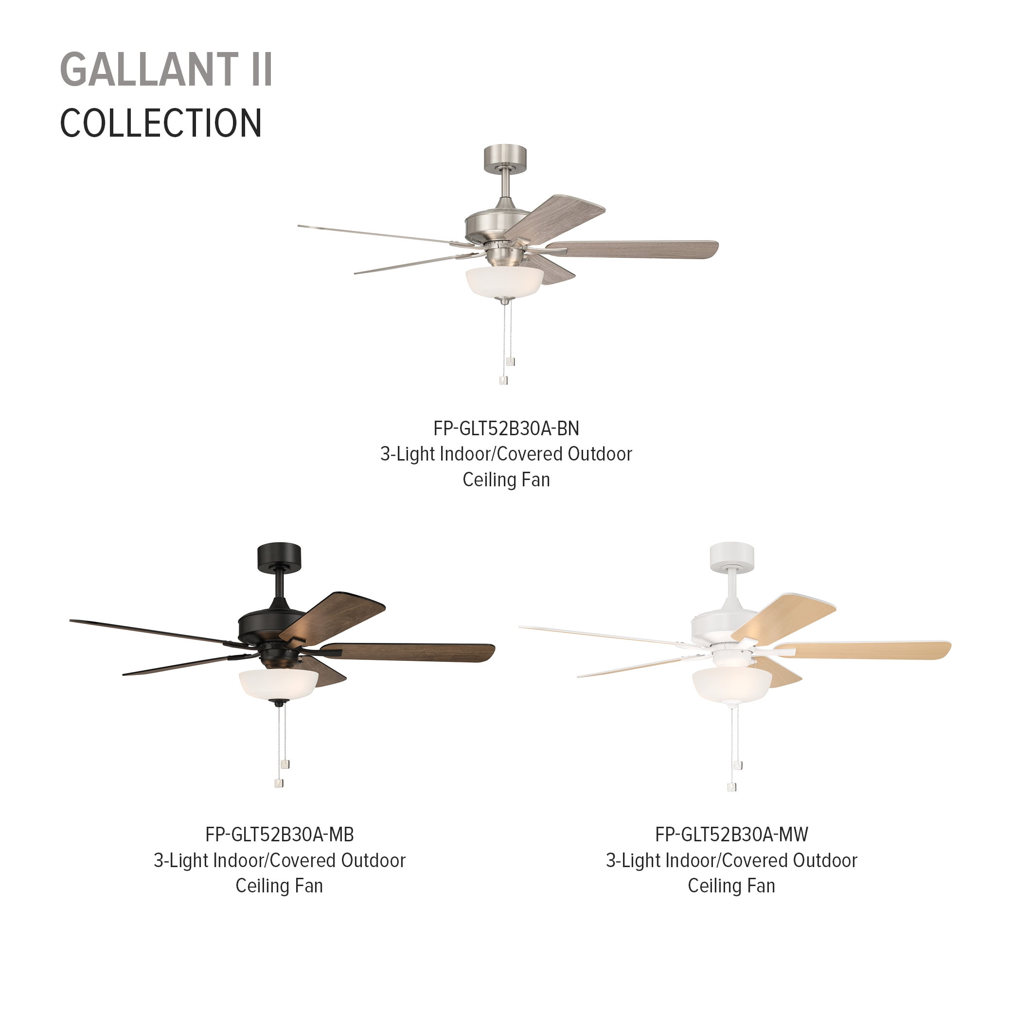Gallant II 52 in. Indoor/Covered Outdoor Matte Black Transitional Ceiling Fan with Three 3000K LED Bulbs Included