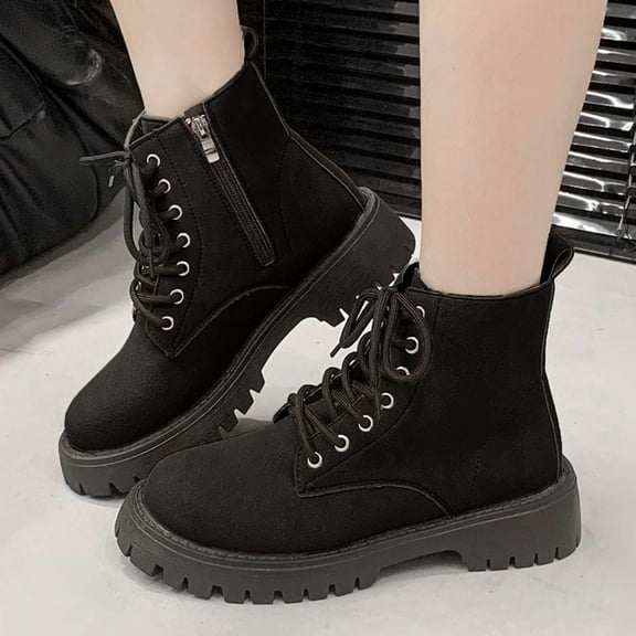 JUSLIO Boots for Women Platform Boots Fashion Casual Slip On Mid Calf Boots Comfort Solid Color Lightweight Boots Womens Boots