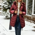 thumbnail image 6 of Hueook Winter Coats for Women's Solid Color Long-sleeved Hooded Fashion-padded Jacket Wine S, 6 of 7