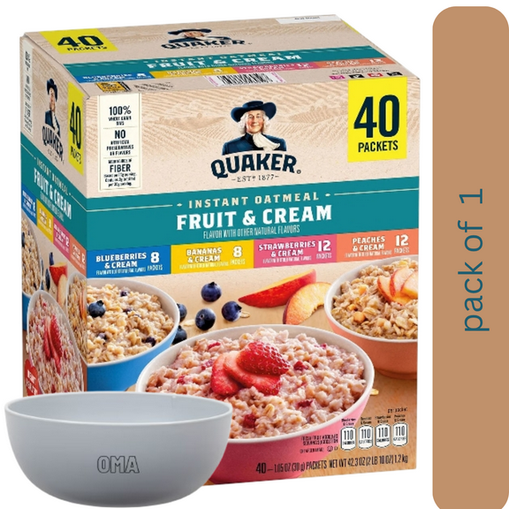 Quaker Instant Oatmeal Fruit & Cream, Variety Pack, 1.05 oz., 40 pk with bowl by OMA