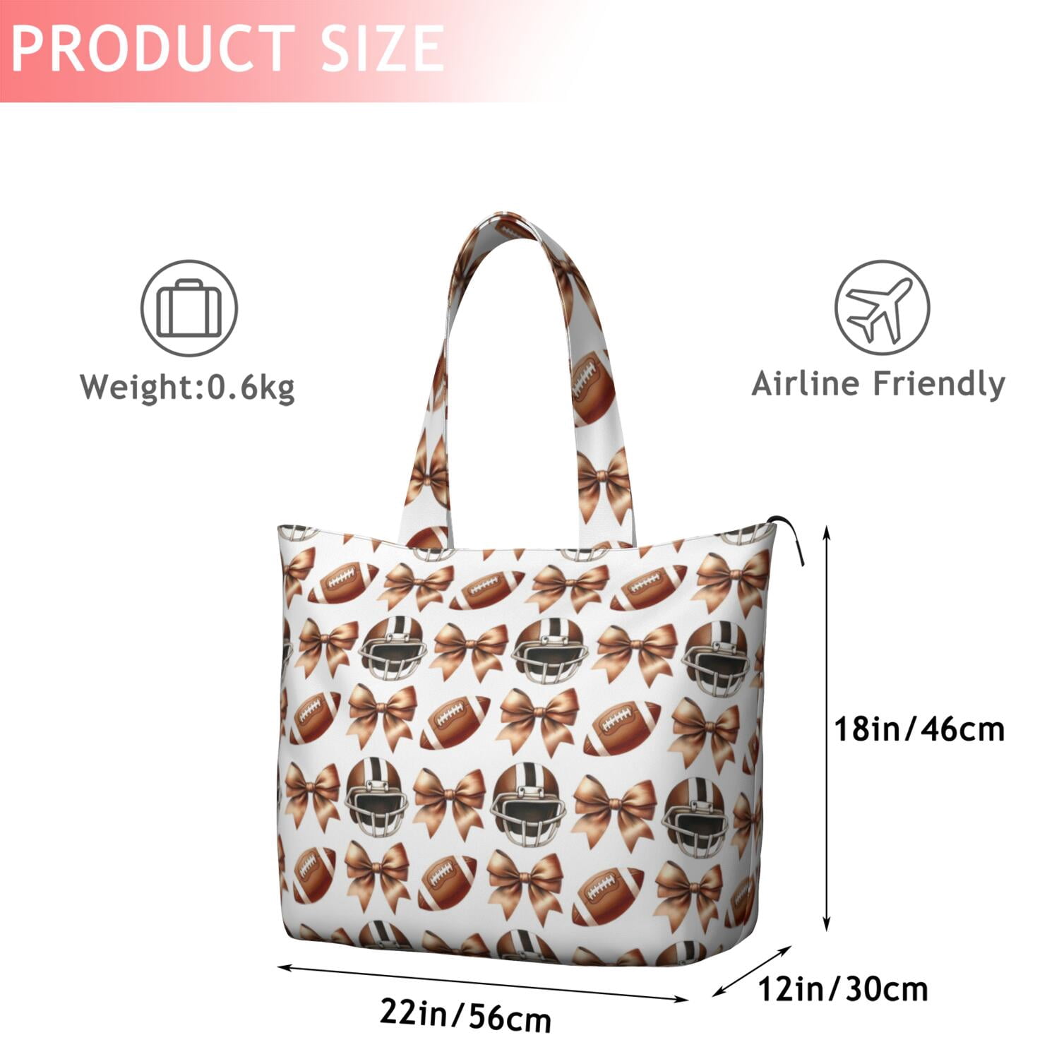 Football Helmets with Bows Pattern Travel Tote Bags for Women Carry On,Large Weekender Bags for Women Travel,Multi Functional Duffle Bag for Work,Shopping,Sports