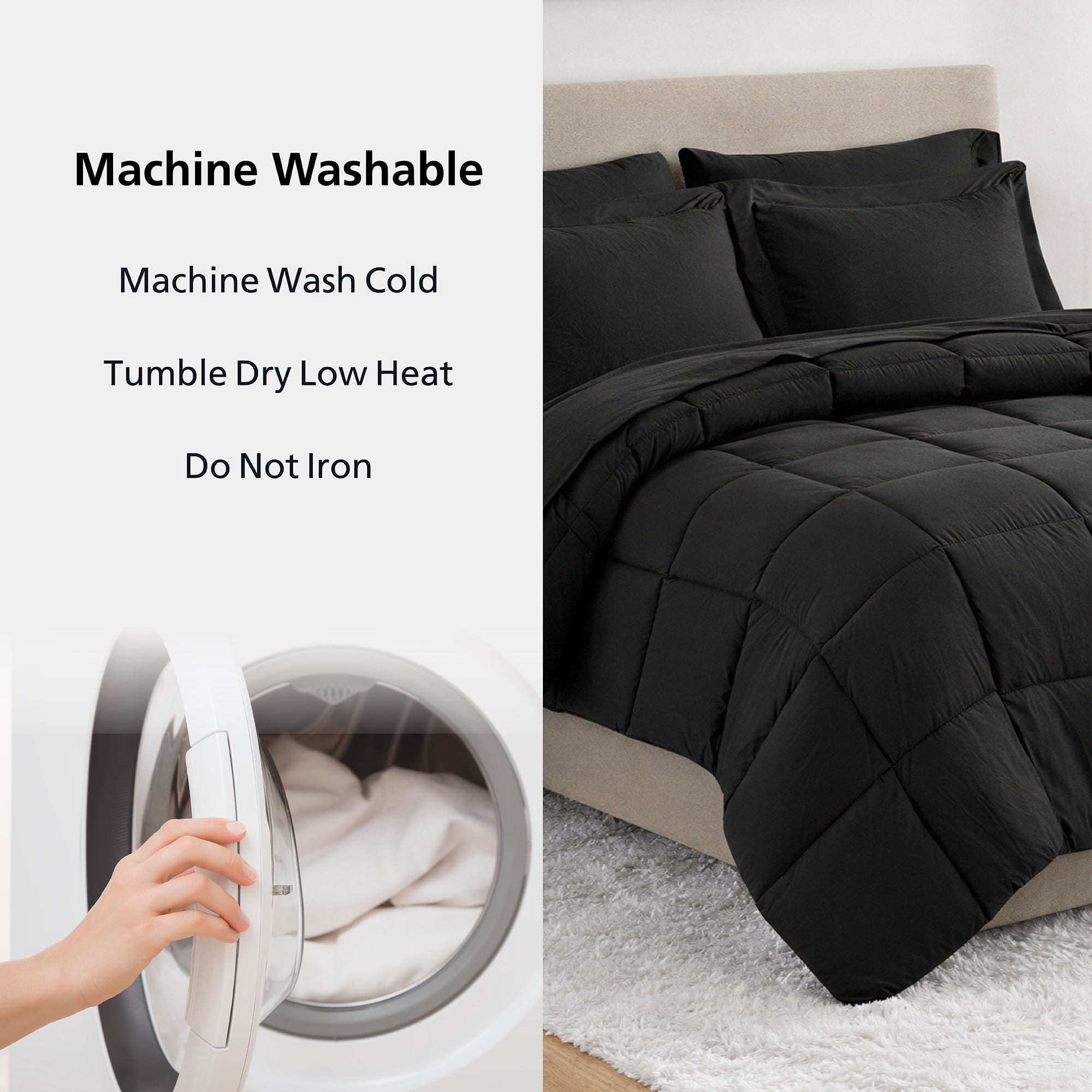 Mainstays All in One Down Alt Reversible Comforter and Sheet set- 7 Piece, Full, Black