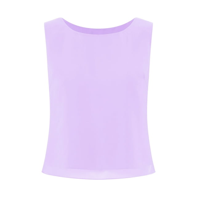 TSSOE Débardeurs d'Été pour Femmes Blouses en Chiffon Sans Manches Col Rond Chemises Décontractées Débardeurs Légers Lavande S