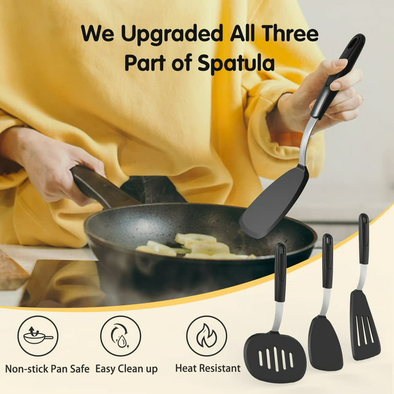 3pc Black Silicone Spatula Set Nonstick Heat Resistant Kitchen  Utensils/Turner