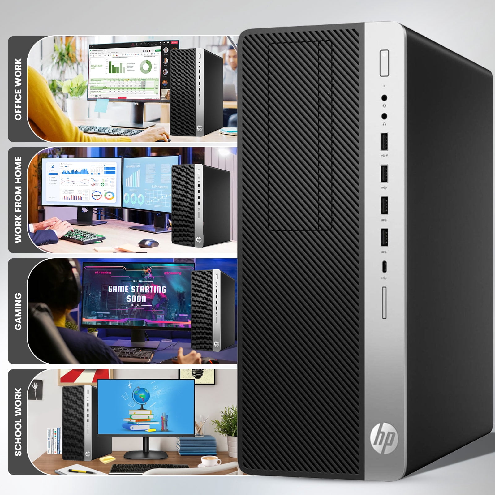 Restored HP G4 Gaming Tower Desktop Computer PC i5-8500 upto 4.10GHz 32GB Ram, 512GB SSD 1TB HDD Nvidia GeForce GTX 1050Ti, Bto Keyboard & Mouse, Windows 11 Professional (Refurbished)