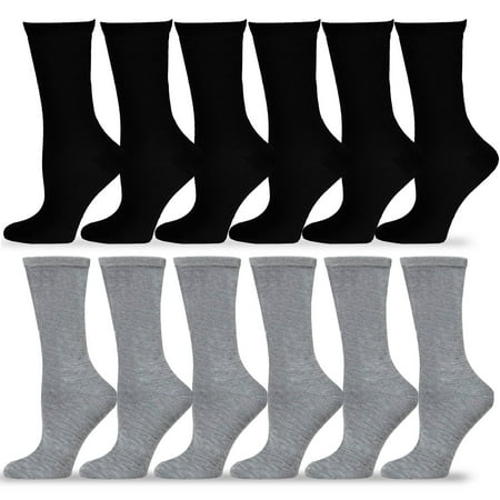 

TeeHee Women s Value 12-Pack Fun Crew Socks (Black-Grey)