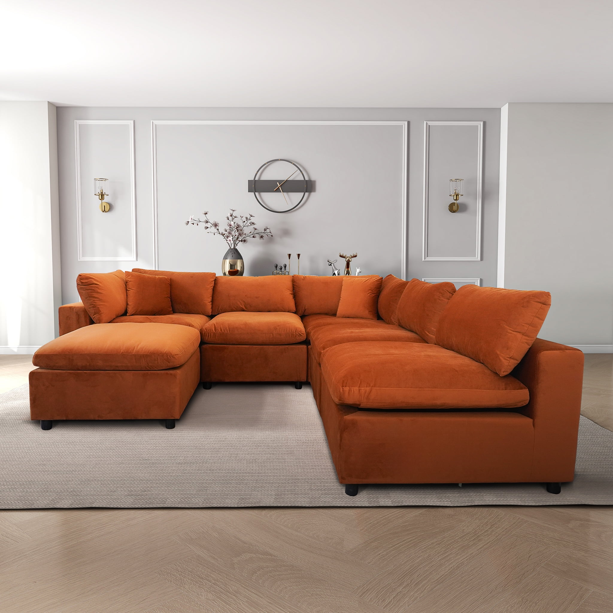Fremont Living Room Mid Century Modern Modular Cognac Orange
