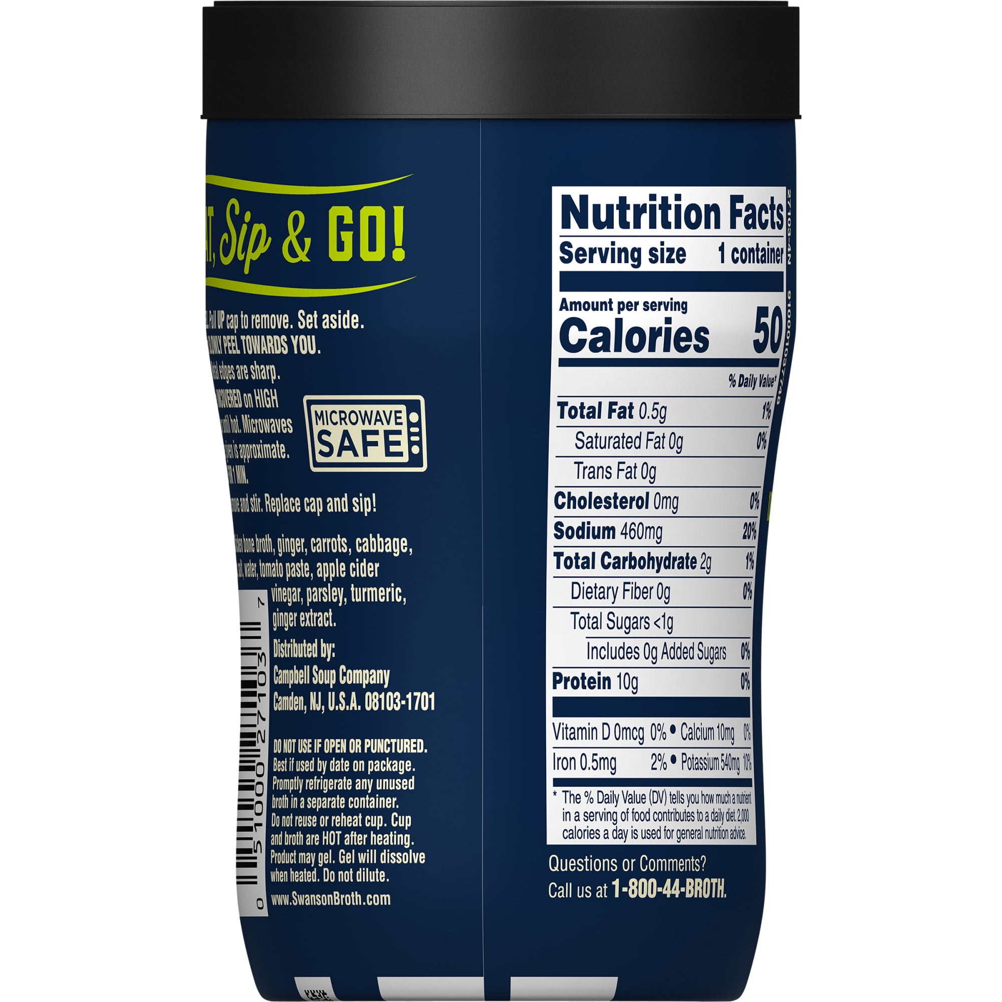 (8 pack) Swanson Sipping Chicken Bone Broth with Ginger and Turmeric, 10.75 oz Microwavable Cup, 8 Count