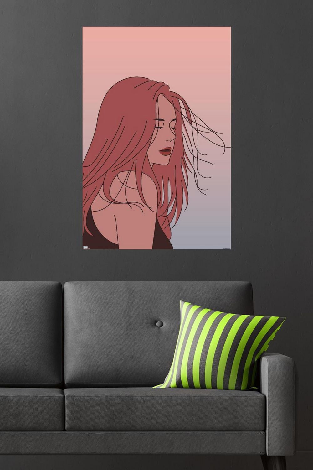 Hand Drawn Woman With Blowing Hair Wall Poster, 22.375" x 34"