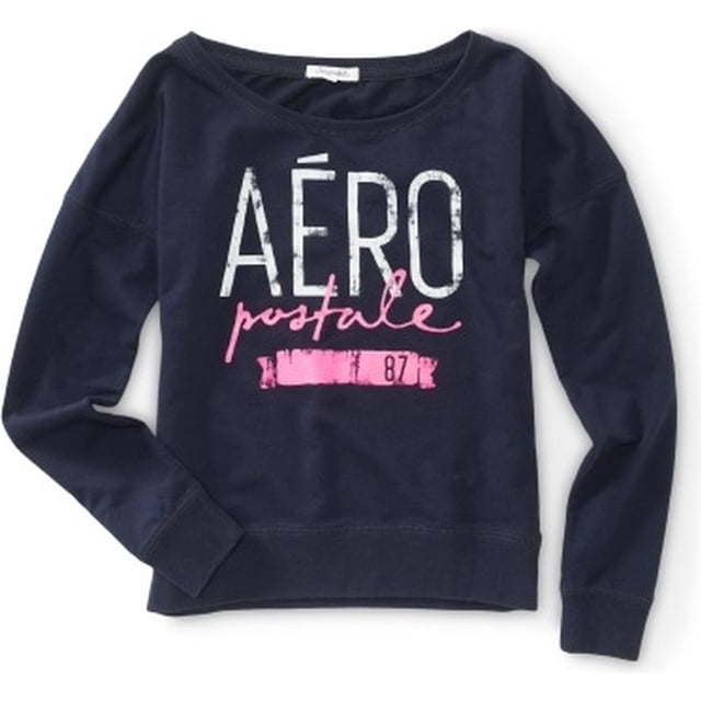 Aeropostale Womens Aero Wide Crew Sudadera, Azul, Grande Aeropostale Camisa de entrenamiento