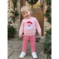 thumbnail image 4 of Cjfdfy Toddler Baby Girl Christmas Outfit Long Sleeve Sweatshirt and Pants 2Pcs Cute Santa Claus Embroidery Crewneck Sweatshirt Top Striped Pants Set Baby Girl Winter Clothes, 4 of 9