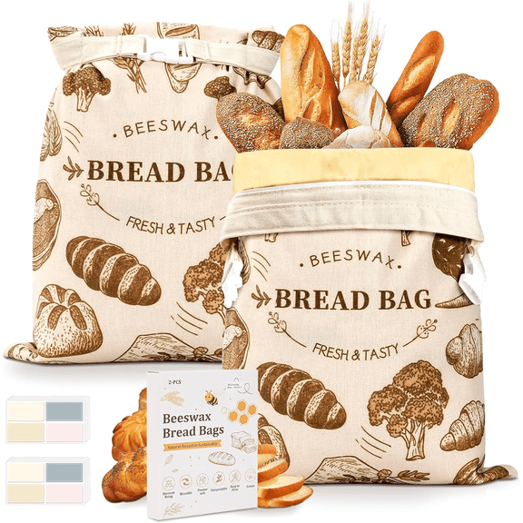 LIOUCBD 2 Packs Beeswax Bread Bags ,Reusable Organic Beeswax Linen Cotton Sourdough Bag for Homemade Sourdough16.5 x 12.6 Inches Food Storage Cloth Bag – Freezer-Friendly & Freshness Preservation
