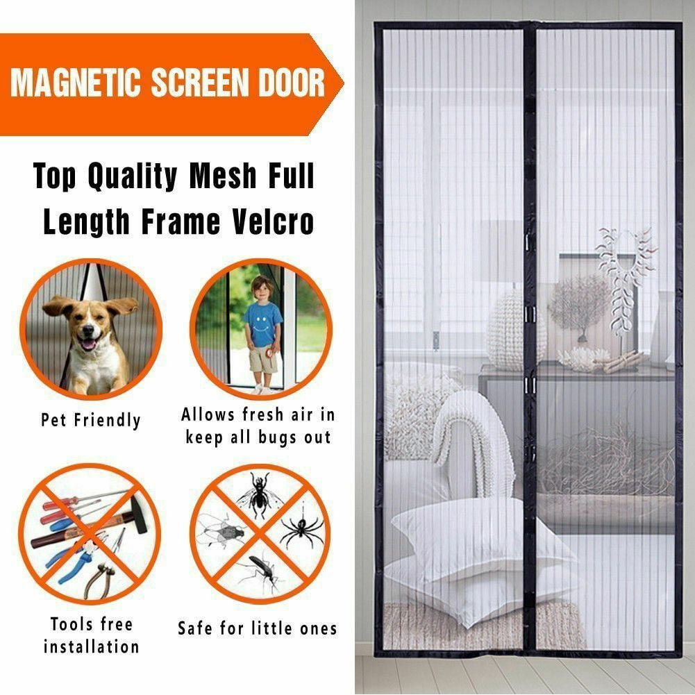 White Hands Free Auto Mesh Screen Net Door with Magnets Anti Mosquito Bug 