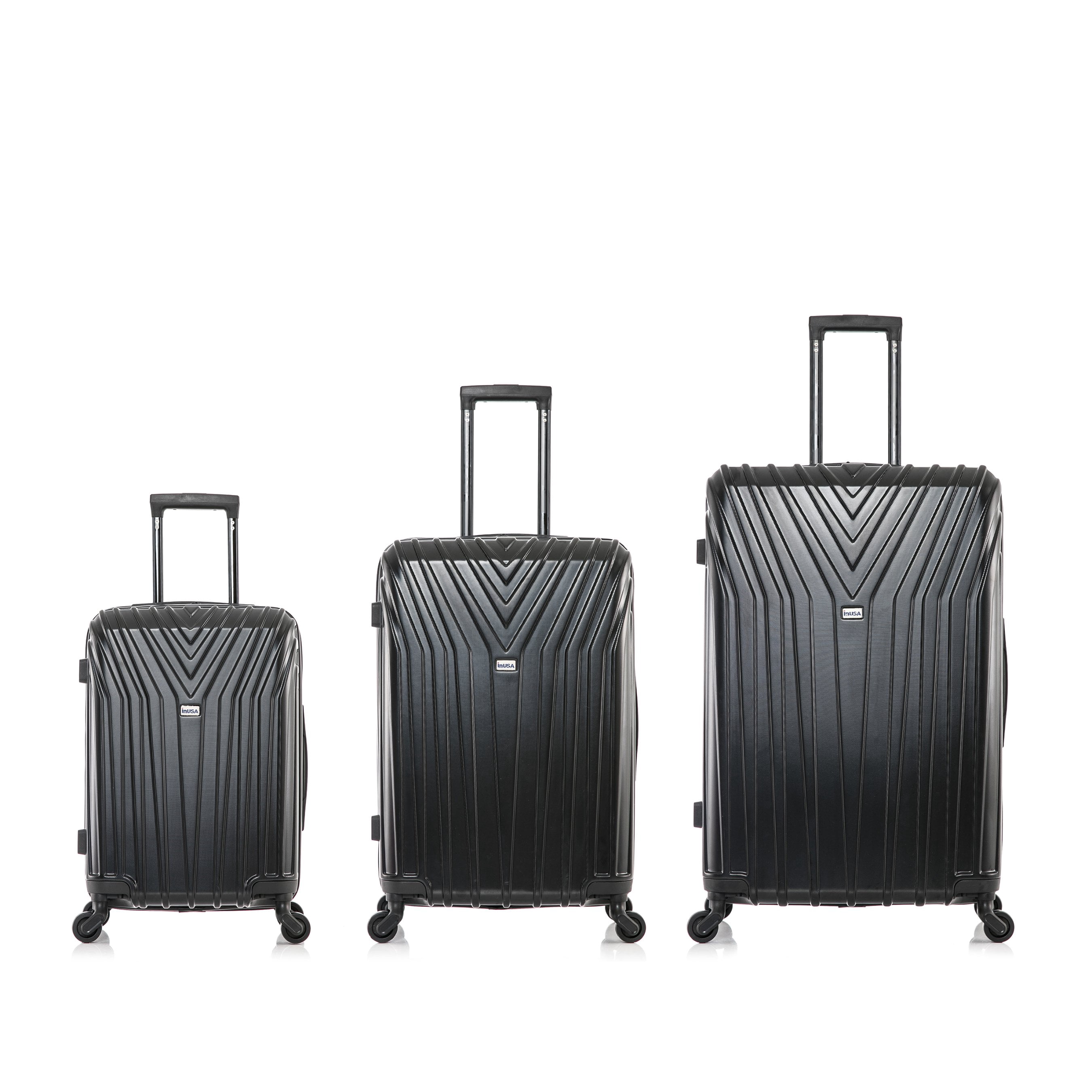 InUSA Vasty 3-Piece Hardside Luggage Sets with Spinner Wheels, Handle, and Trolley, (20"/24"/28"), Black