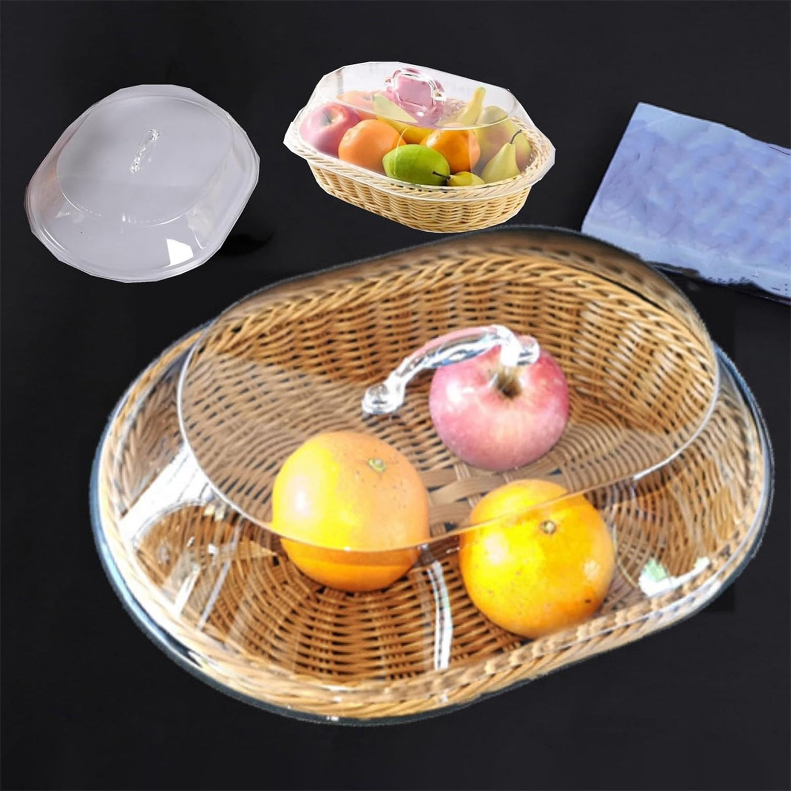 2025 Clearance!! Wicker Basket With Acrylic Lid Wicker Basket With Acrylic Cover Wicker Basket With Lid For Food Wicker Bread Basket Woven Bread Picnic Basket Wicker Bread Basket For Serving