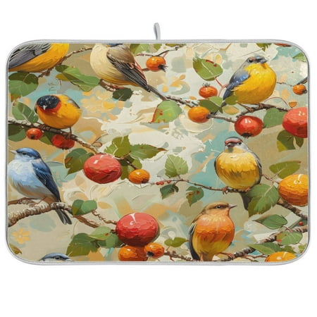 

joogoo Birds on Tree Branch Dish Drying Mat Kitchen Counter Absorbent Drying Pad 18x24 in Drainer Rack