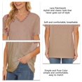thumbnail image 4 of Tops de manga corta para mujer, cuello en V, encaje, patchwork, color puro, blusa, tops para casual, casa, compras, fecha, trabajo, fiesta, caqui L, 4 of 5