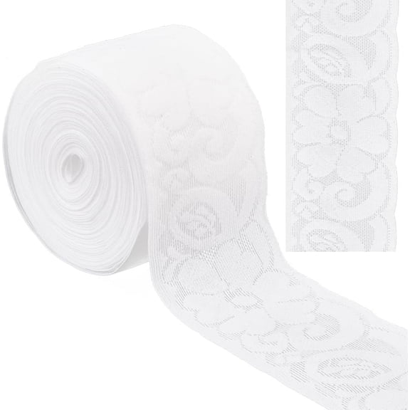 6.8 Yards White Stretch Lace Ribbon Trim 2-1/8 inch Wide Non Slip Floral Pattern Elastic Webbing Knitting Sewing Lace Trim Edge Trimming for Headband Garters Craft Home Party Decorating for making