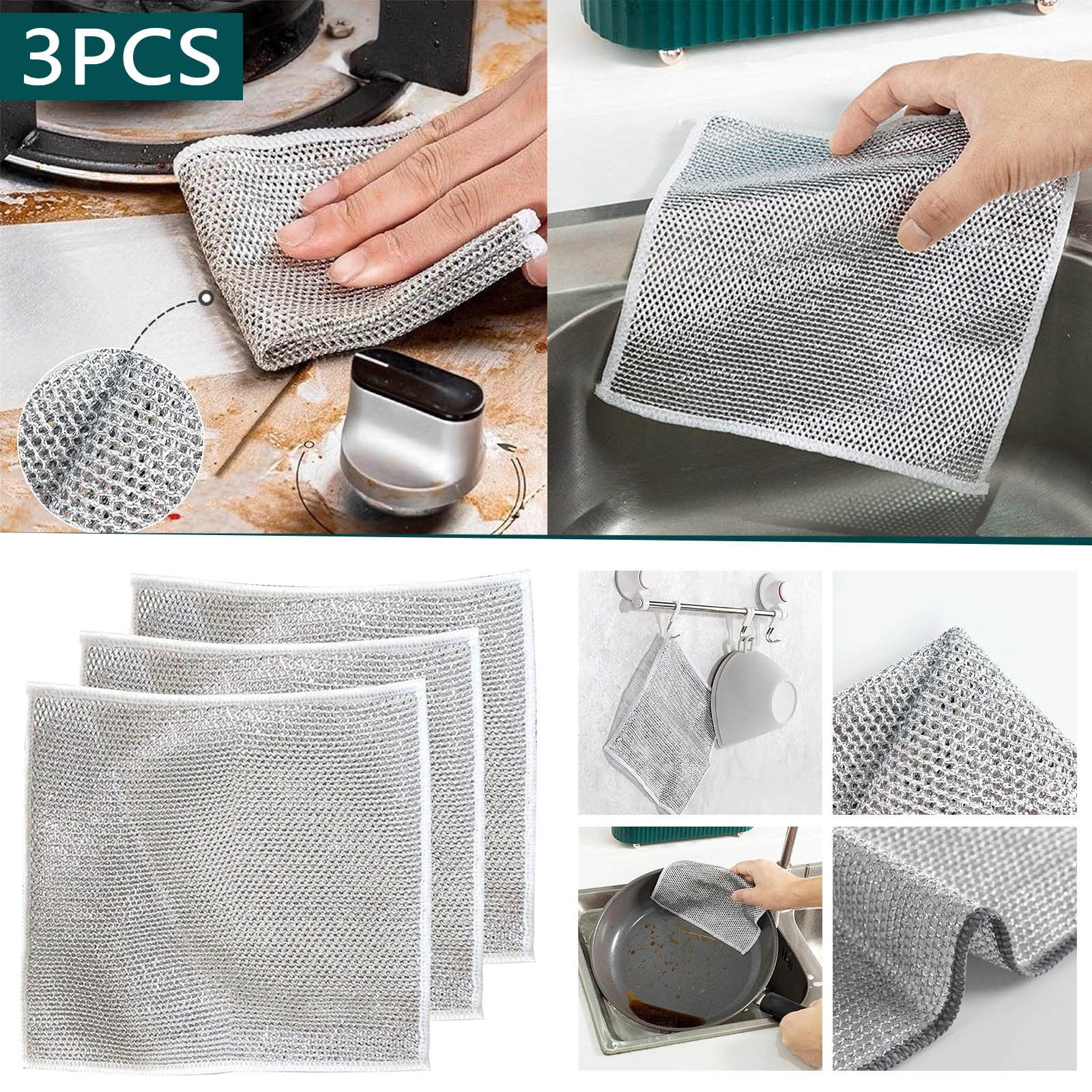  OSEVIO Multipurpose Wire Miracle Cleaning Cloths, Multipurpose  Wire Dishwashing Rags for Wet and Dry, Reusable Wire Cleaning Cloth Wire  Dish Towels for Kitchen, Sinks, Pots, Pans (10 Pcs) : Health 