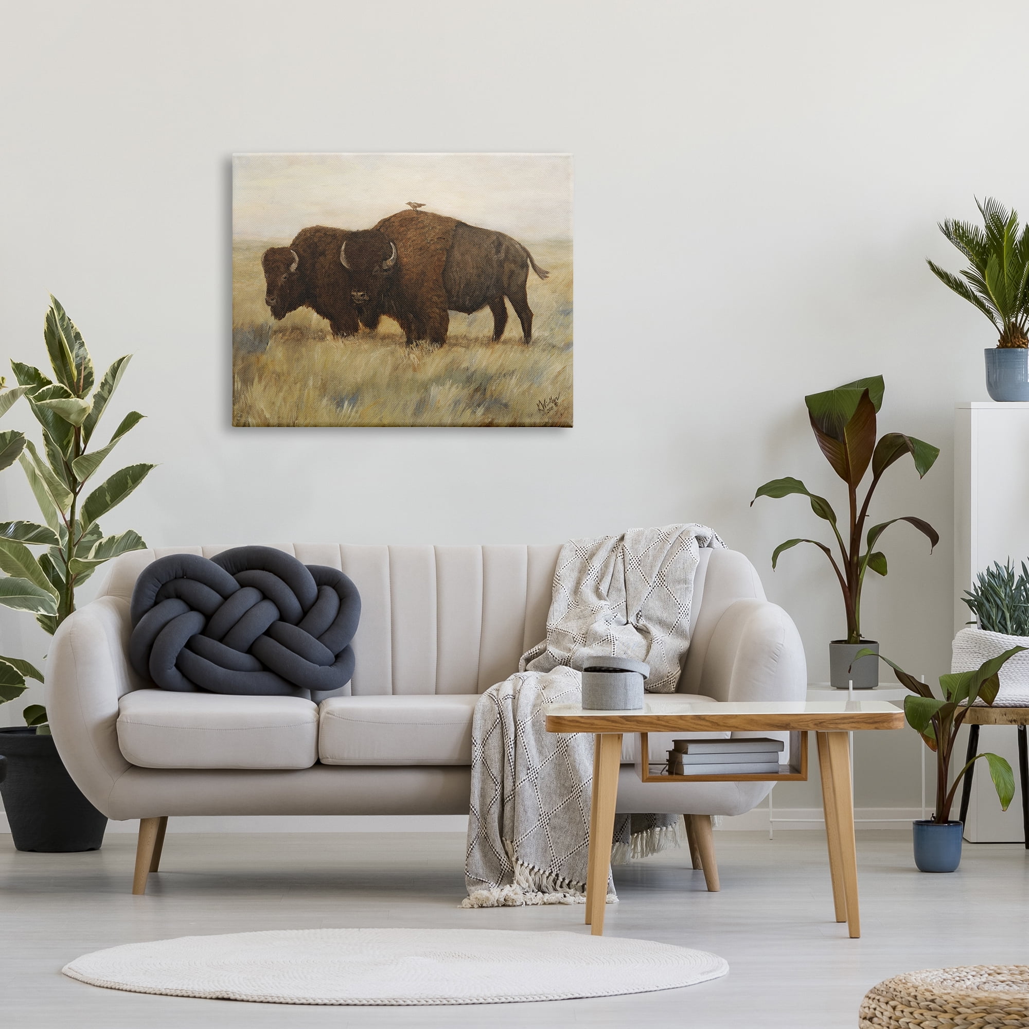 Stupell Industries Bird on Bison Rural Scene Animals & Insects Painting Gallery Wrapped Canvas Print Wall Art