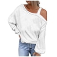 thumbnail image 2 of AXXD White Basic Crewneck Sweatshirts Women Summer 2024 Trendy Casual Solid One Shoulder Pullover Long Sleeve Top, 2 of 5