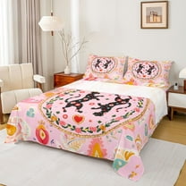 Feelyou Hippie Leopard Twin Sheet Sets, Pink Boho Flower Leaf Bedding, 3 Pieces