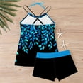 thumbnail image 7 of Women 2 Piece Tankini Set Tropical Floral Printed Halter Swimsuits Boyleg Shorts Swim Outfits Swimwear (XL, Blue #C), 7 of 7