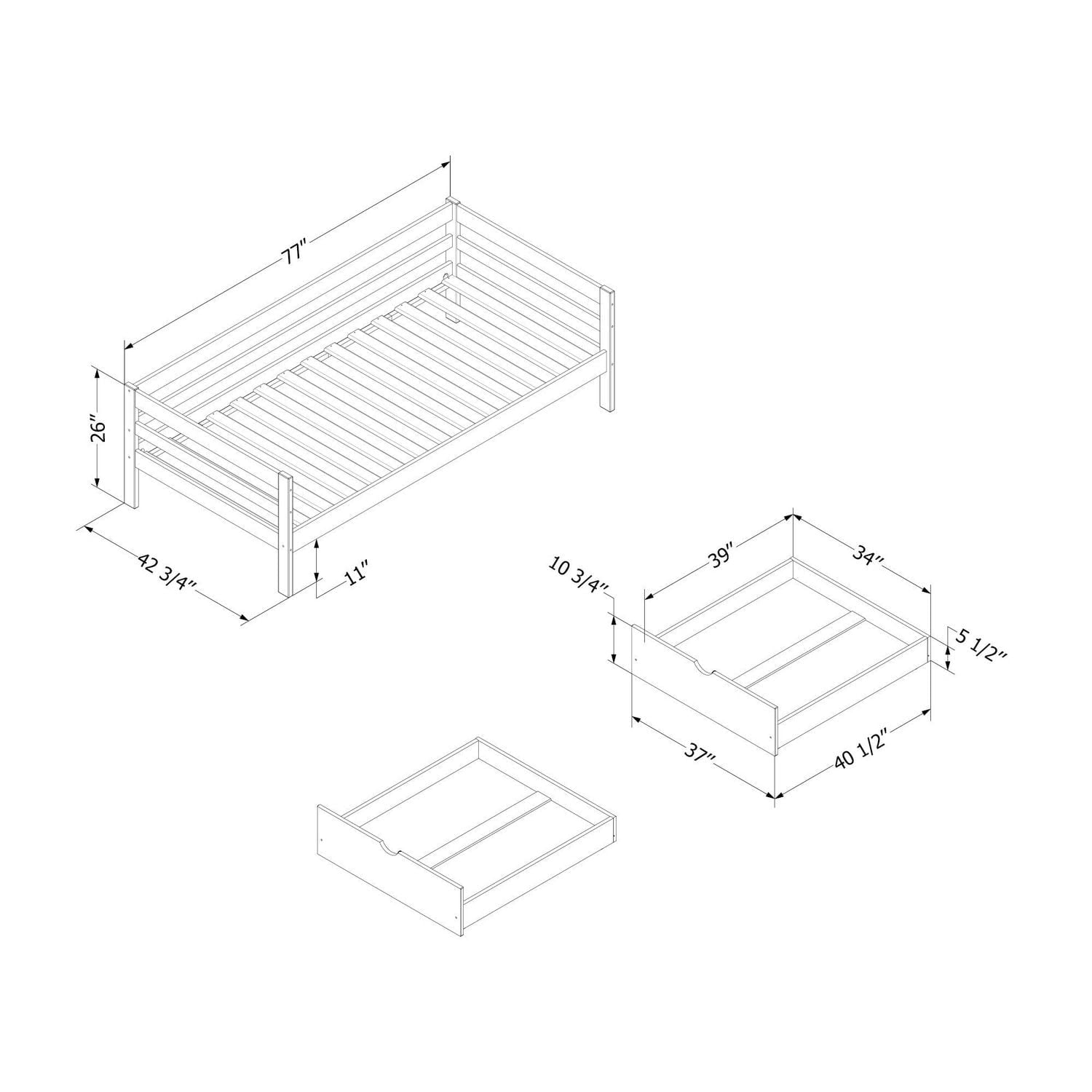 Solid Wood Daybed with Storage Drawers from the collection Sweedi South Shore