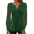 thumbnail image 3 of JURANMO Long Sleeve Shirts for Women Solid Casual Button V Neck Henley Shirt Elegant Lace Lantern Sleeve Pullover 2025 Vacation Tops Green L Women Clearance Sale, 3 of 8