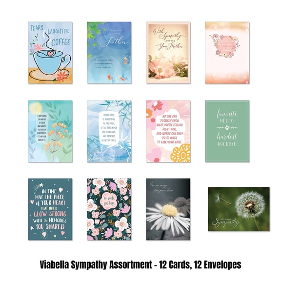 Viabella Sympathy Card Assortment - 12 Cards, 12 Envelopes