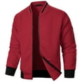thumbnail image 2 of Bomber Jacket for Men Waffle Baseball Jackets Solid Color Sweatshirts Full Zip Stand Collar Coats Lightweight Coat Long Sleeve Tops Sportwear Plain Zipper Outerwear with Pockets, 2 of 6