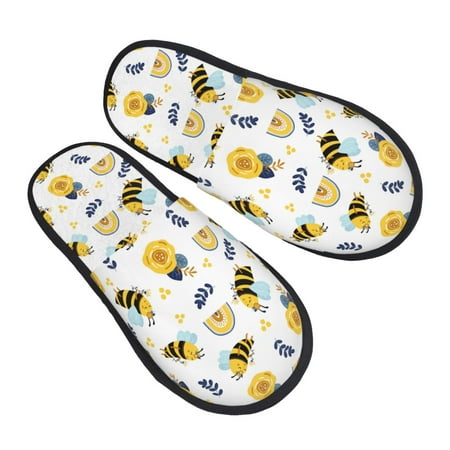 

JUNZAN Bees And Rainbows Slippers for Women House Shoes Non Slip Indoor/Outdoor Pineapple And Cactus Designs-Large