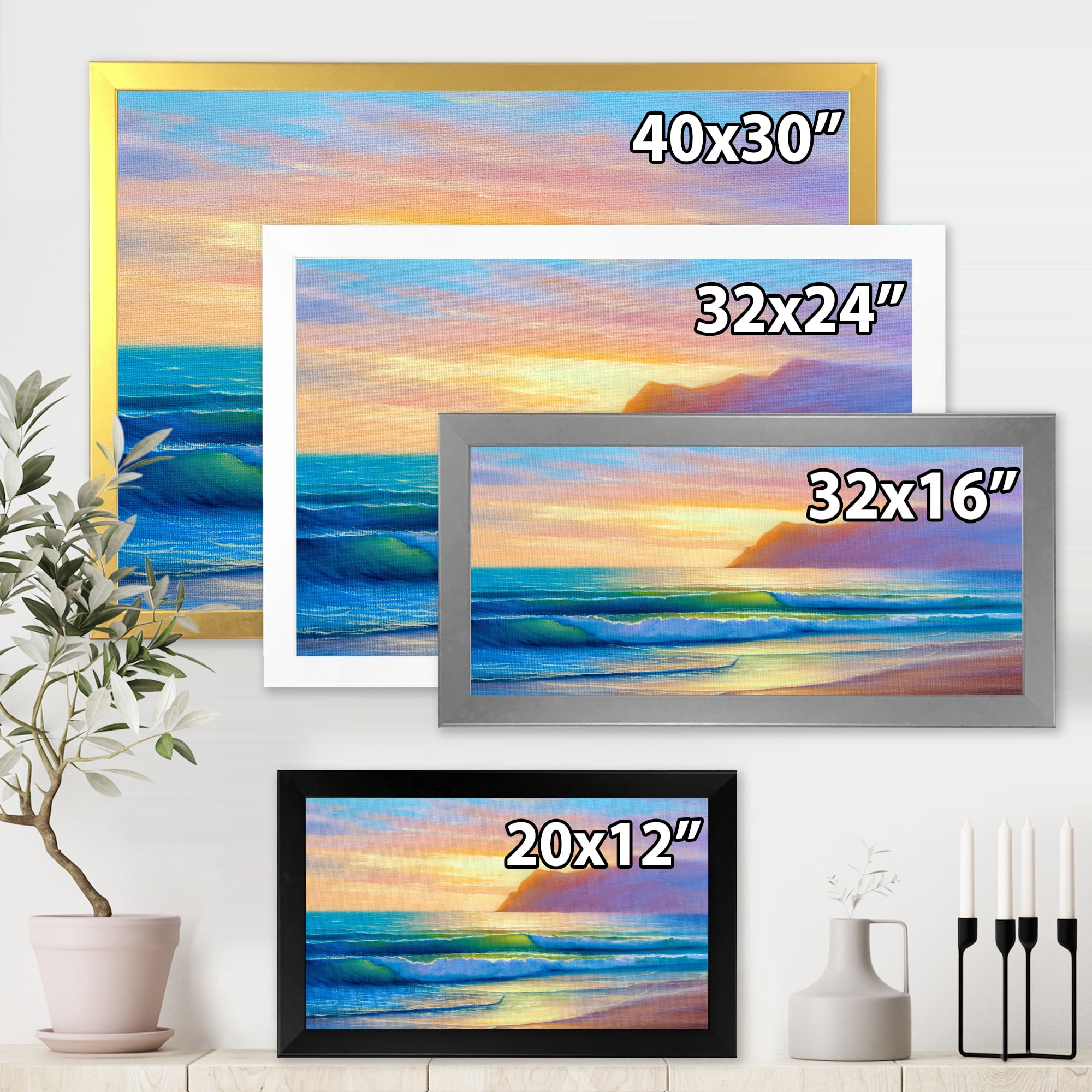 Designart 'Sunrise Glow On The Sea Waves IV' Nautical & Coastal Framed Art Print
