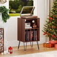 thumbnail image 5 of Topbuy Home Record Player Stand w/ Storage 3-Tier Vinyl Record Storage Cabinet Turntable Stand w/ Charging Station Open Shelf & 4 Dividers Walnut, 5 of 10