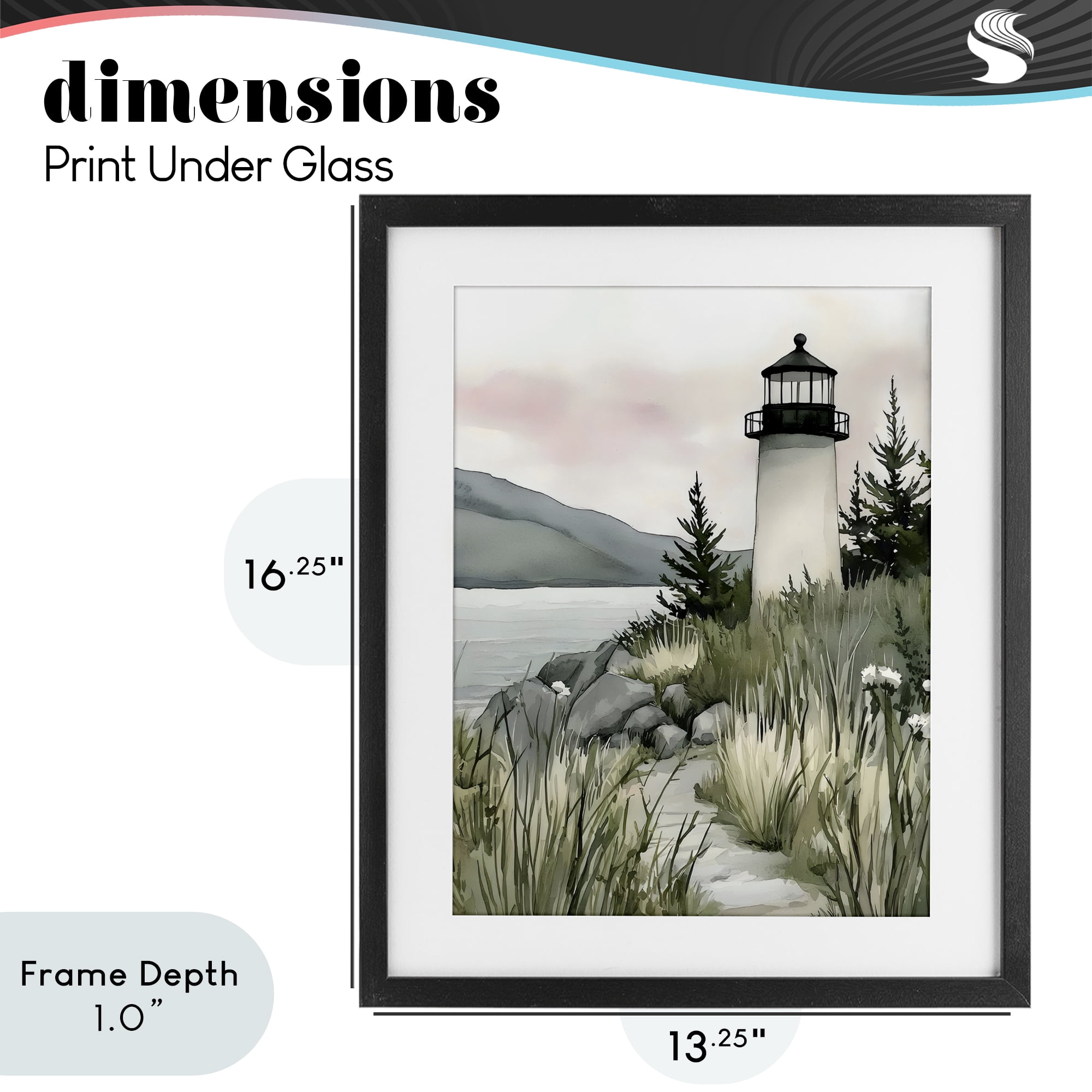 Stupell Industries Coastal Calm Lighthouse Black Framed Print Under Glass, design by Riley B