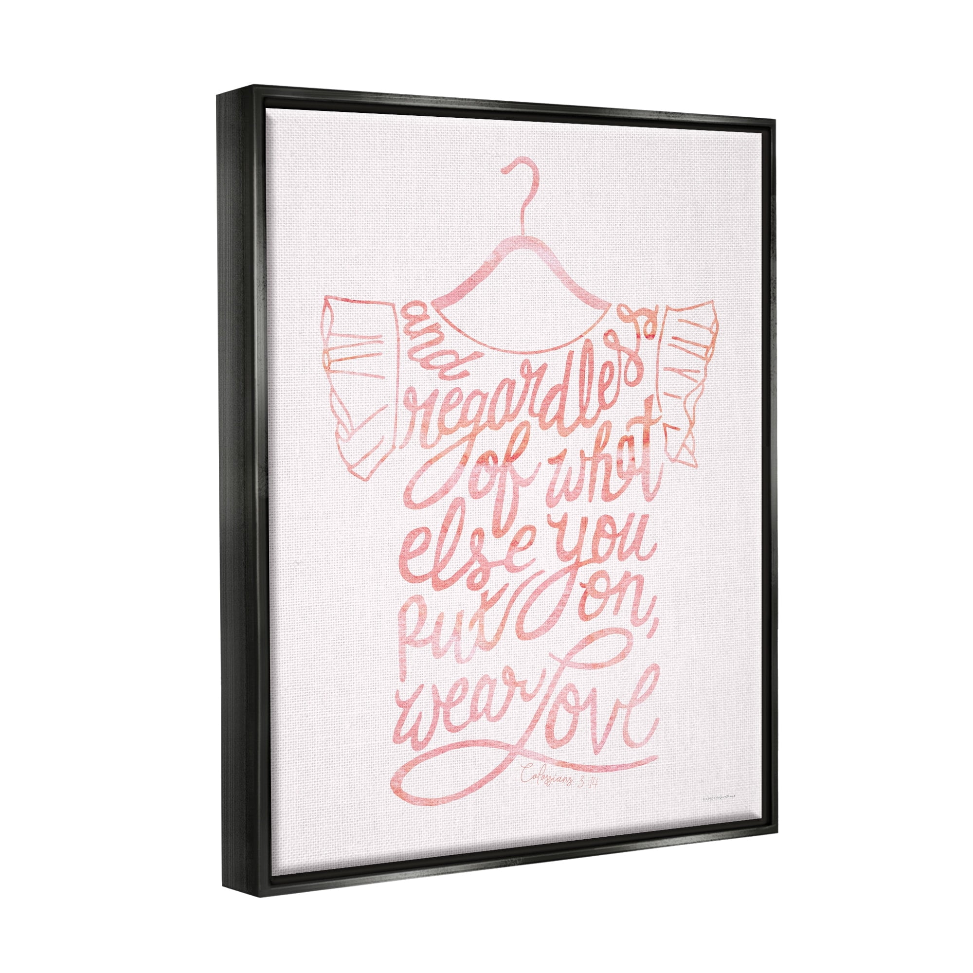 Stupell Industries Wear Love Fashion Calligraphy Religious Inspirational Quote Graphic Art Jet Black Floating Framed Canvas Print Wall Art, Design by Kamdon Kreations