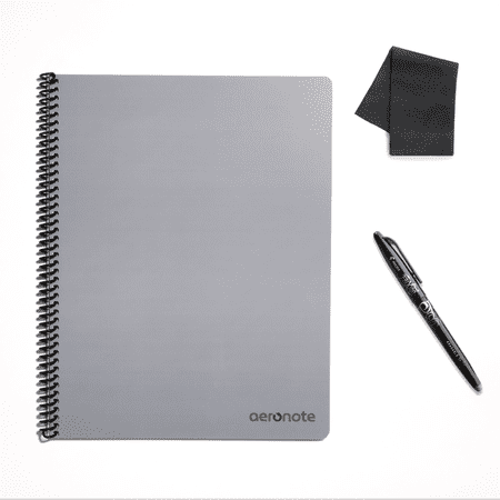 (2 pack) Aeronote Reusable Notebook  6  x 8.8  Size  with Pilot Frixion Pen and Microfiber Cloth  Gray