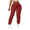thumbnail image 4 of Lenpel Women's Hiking Pants Elastic High Waisted Drawstring Ruched Slim Outdoor Travel Pants Casual Athletic Joggers(Red,Large), 4 of 7
