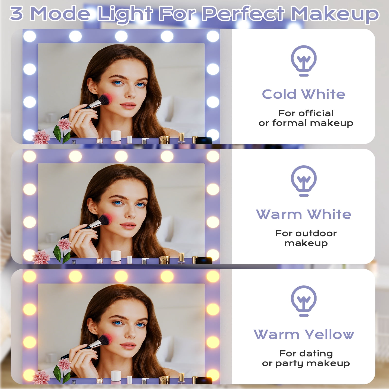 Ktaxon Get Ready with Me GRWM Makeup Vanity Desk with Lighted Mirror, Dressing Table W/Charging Station & Hair Dryer Rack,Sophia Purple