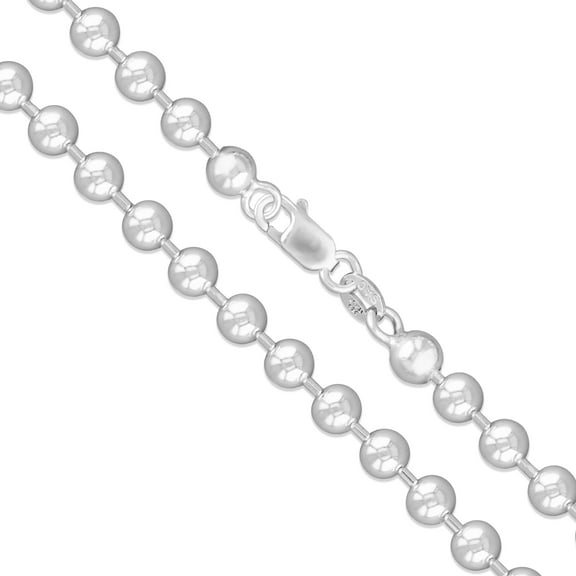 Sterling Silver Italian Ball Bead Chain 5mm 925 Italy Dog Tag Necklace 18" Jewelry Female Unisex