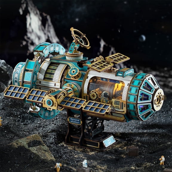 Celestigon Station Wooden Puzzle 3D Assembly Music Box DIY Model Kit with Best Gift for Adults