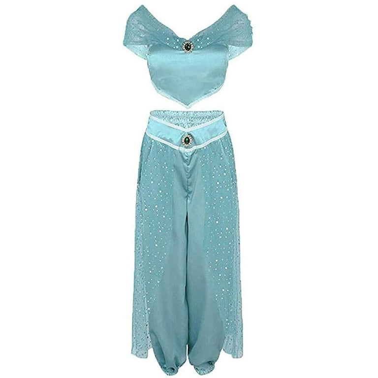 Inevnen Princess Jasmine Costume for Girls Fancy Dress Up Halloween Cosplay Costumes, Girl's, Size: XL, Blue