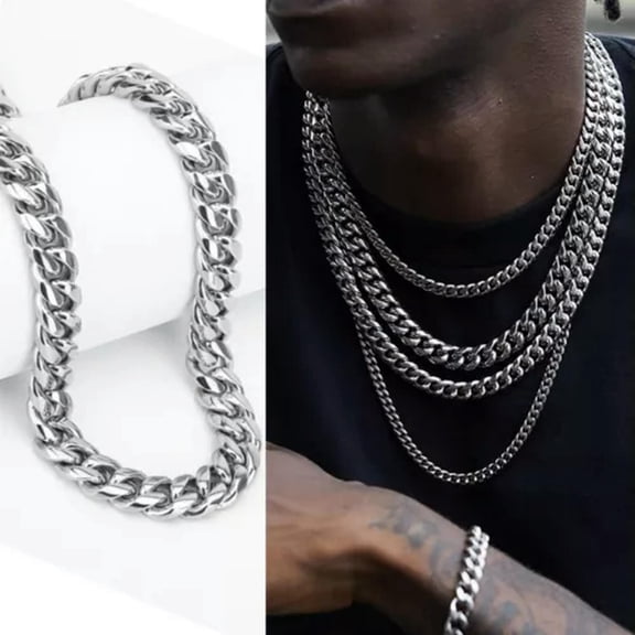 HOOUN 316L Stainless Steel Miami Cuban Link Chain 5mm Silver For Men Women 20"-30"-30