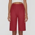 thumbnail image 6 of Cotton Linen Bermuda Shorts for Women Capri Pants Petite Pull on Knee Length Pants Summer Beach Long Shorts Beach Lounge Ladies Pedal Pushers 13" 14" 15" Inseam Red L, 6 of 8