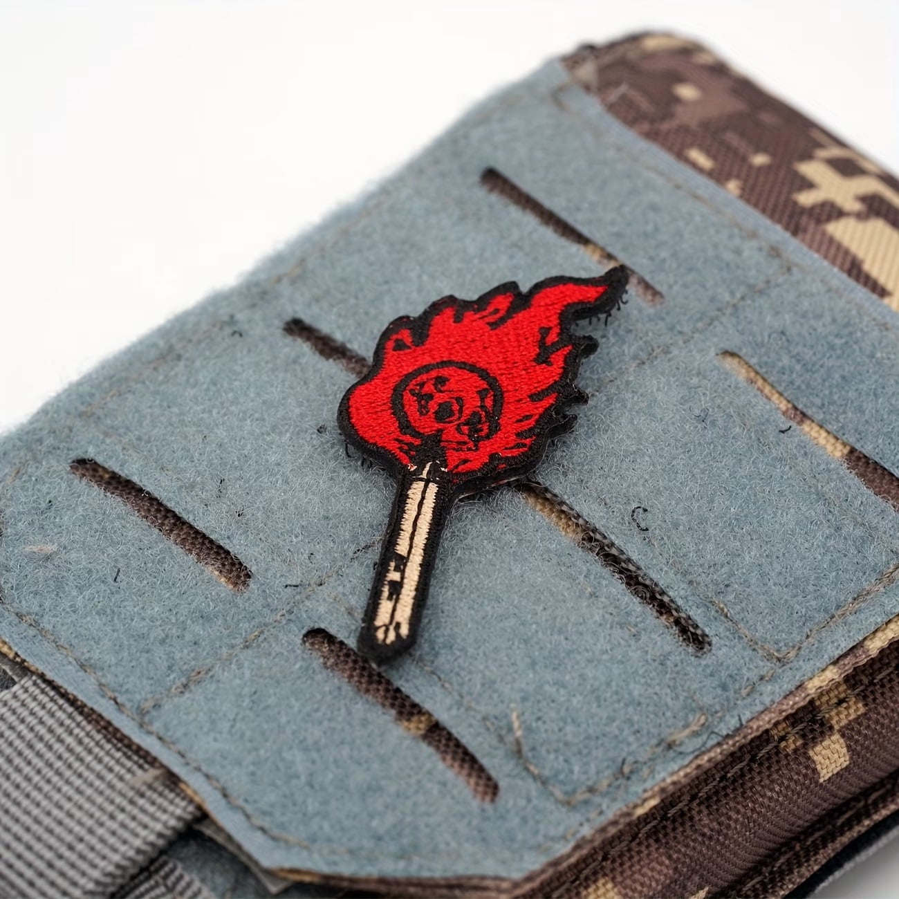 Skull with Burning Match Patch - Detachable Embroidered Badge for Clothing, Bags, and Accessories