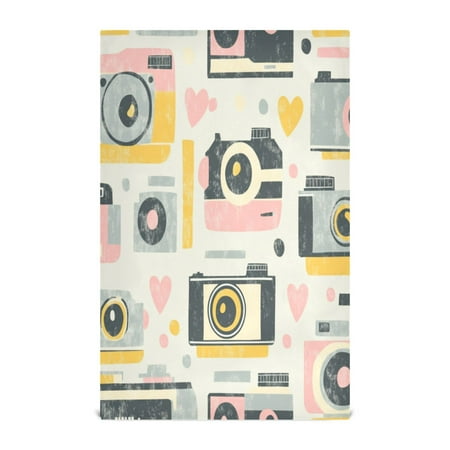 

WOBOGO Vintage Film Camera Pattern Kitchen Towel 6 Piece Large Cotton Dishcloth Premium Absorbency Set with Hanging Loop