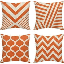 Throw Pillow Covers Home Decor Set of 4 Orange Stripe Geometric Vintage Retro Contemporary Pillow Cases Decorative 18 x 18 Inches Outdoor Cushion Couch Sofa Pillowcases