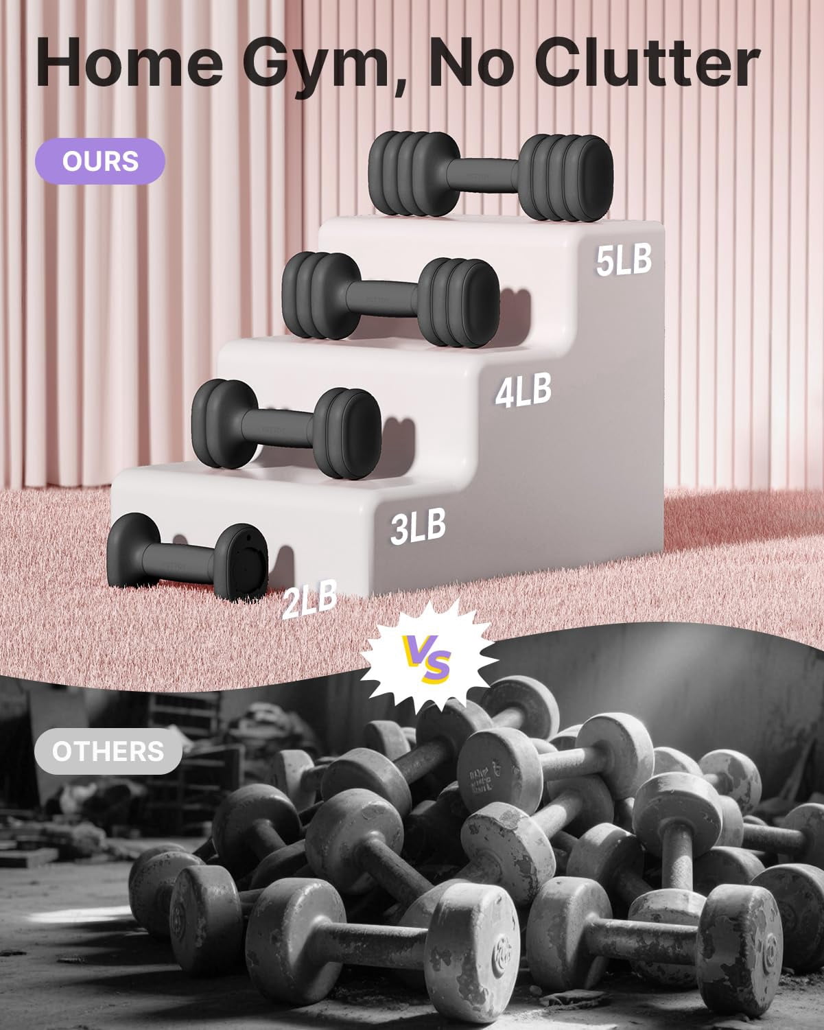 Adjustable Dumbbell Set Of 2  4-in-1 Hand Weights For Women At Home Compact Free Dumbbells With Soft Grip And Base 2-5 Lbs Each Gym