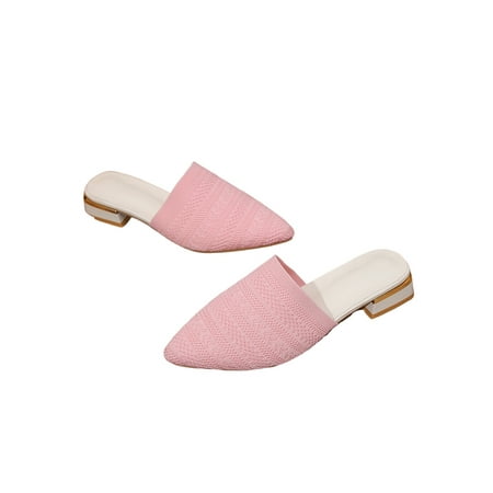

Crocowalk Women Summer Sandal Chunky Heel Mules Pointed Toe Sandals Ladies Slides Work Lightweight Mesh Casual Shoes Pink 4.5