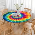thumbnail image 3 of Colorful Rainbow Tie Dye Spiral Pattern Round Fitted Tablecloth with Elastic Edge,Dining Table Cover Waterproof,Outdoor Round Tablecloth for Camping,Dining,Indoor and Outdoor, 3 of 7